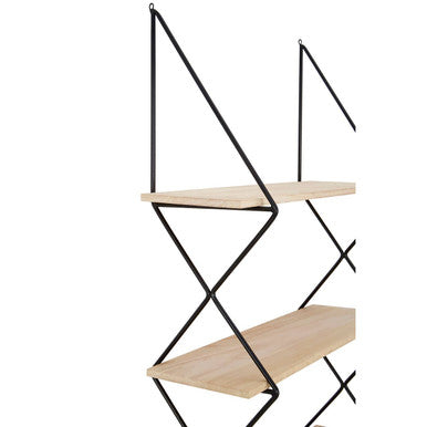 Brixton Black and Natural Wooden 4 Tier Wall Shelf