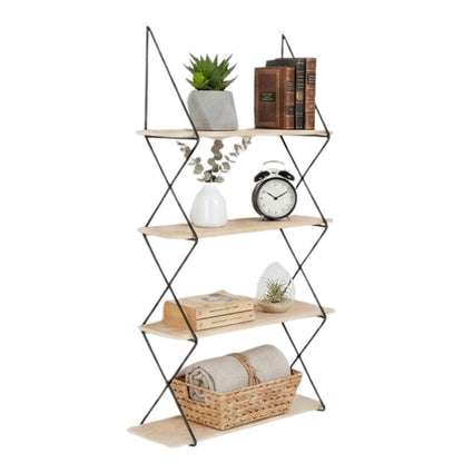 Brixton Black and Natural Wooden 4 Tier Wall Shelf