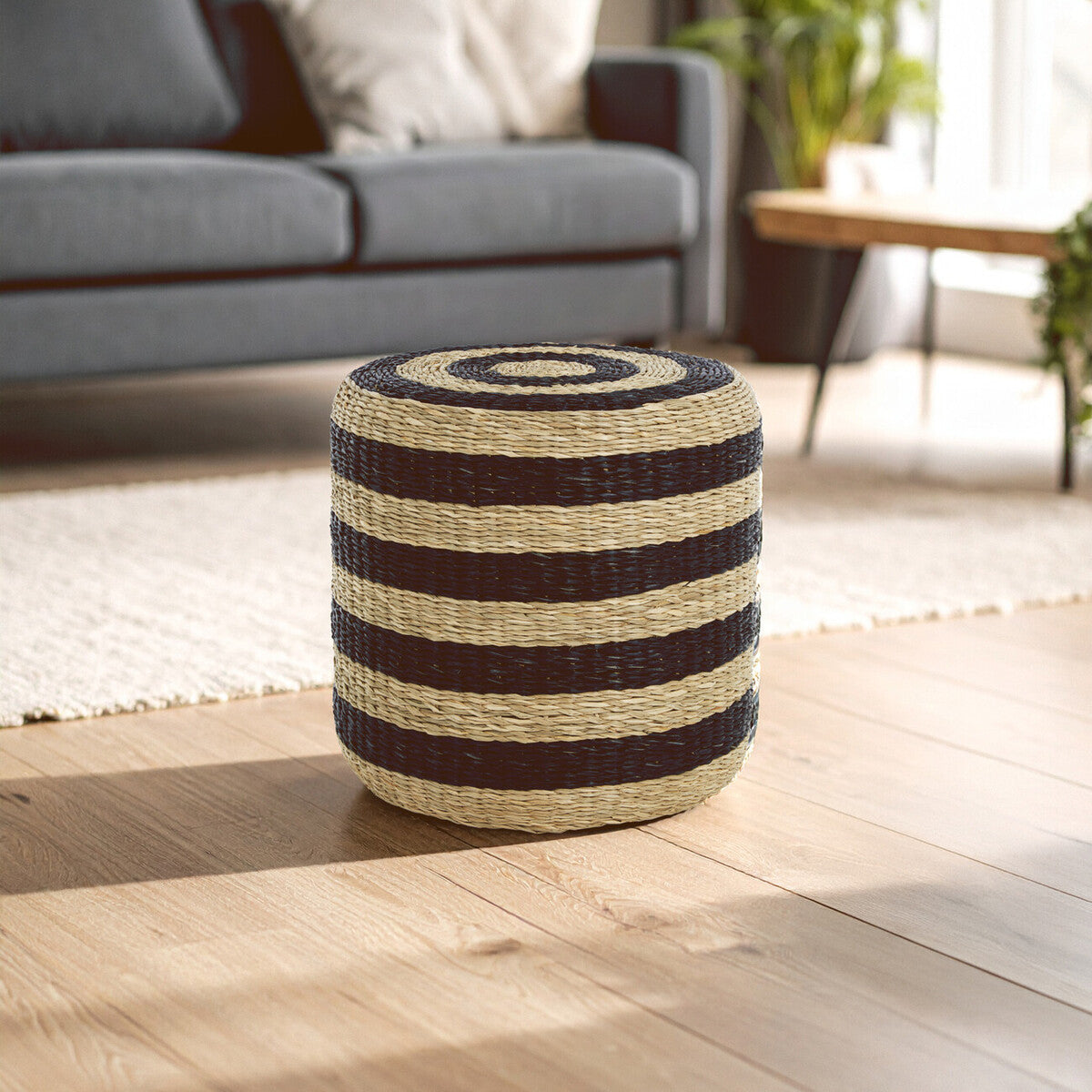 Ashby Black and Natural Seagrass Pouffe