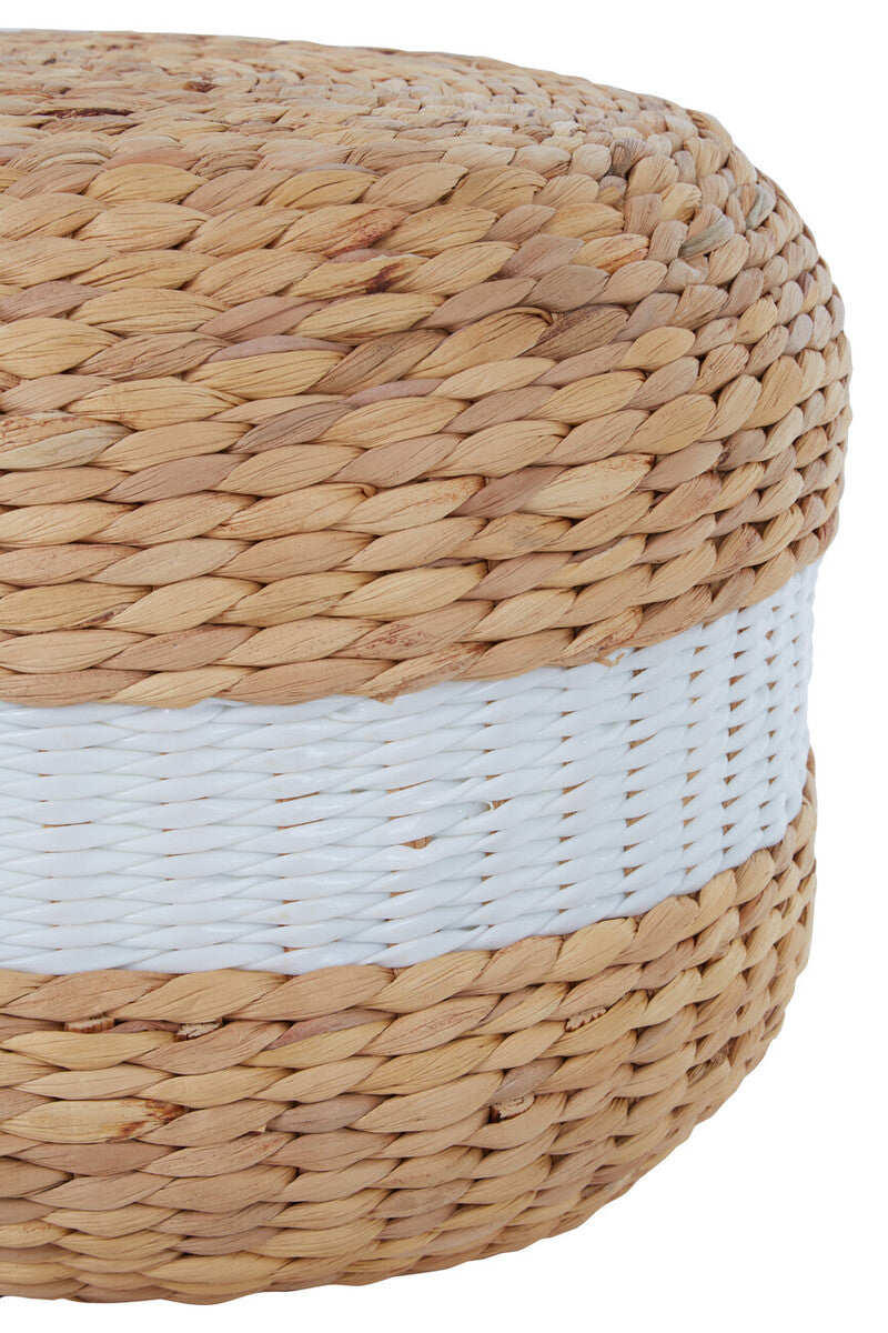 Ashby White And Natural Water Hyacinth Pouffe