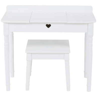 Kids White Children Dressing Table And Stool With Heart-Shaped Mirror
