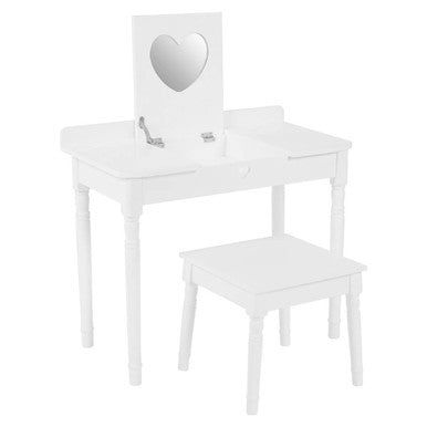 Kids White Children Dressing Table And Stool With Heart-Shaped Mirror