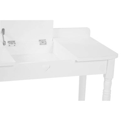 Kids White Children Dressing Table And Stool With Heart-Shaped Mirror