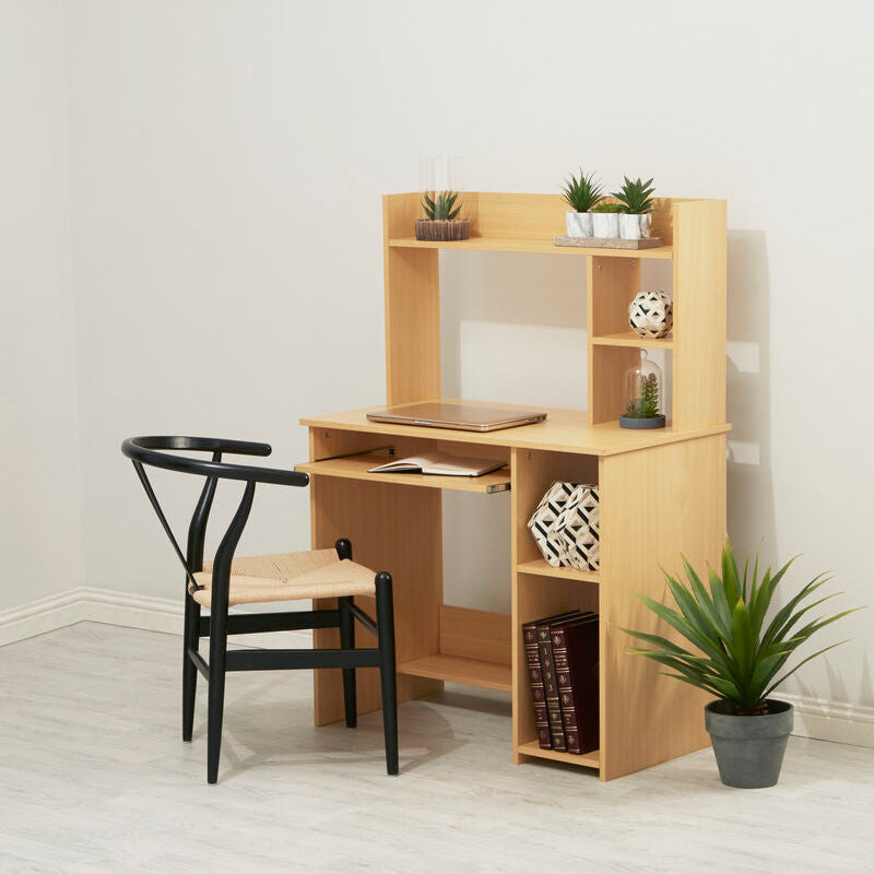 Bradbury Natural Wooden Home Office Desk with Shelves