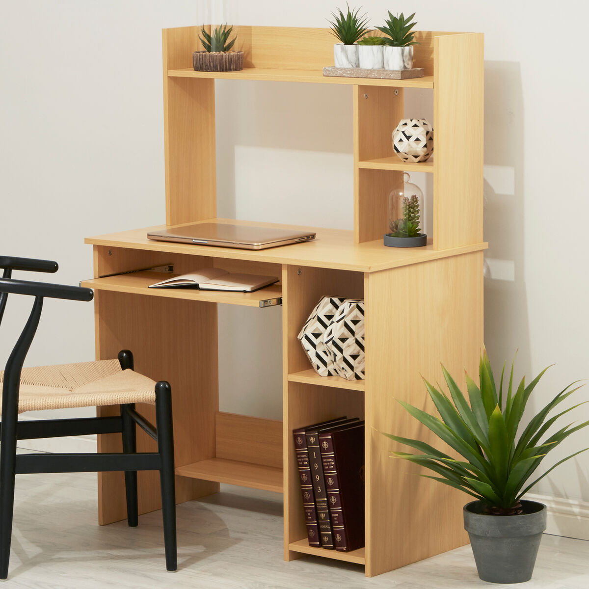 Bradbury Natural Wooden Home Office Desk with Shelves