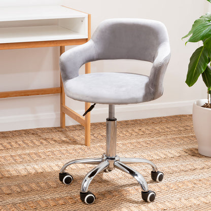 Grey Velvet Home Office Chair with Curved Back | Fionna
