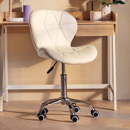 White Velvet Quilted Home Office Chair | Franki
