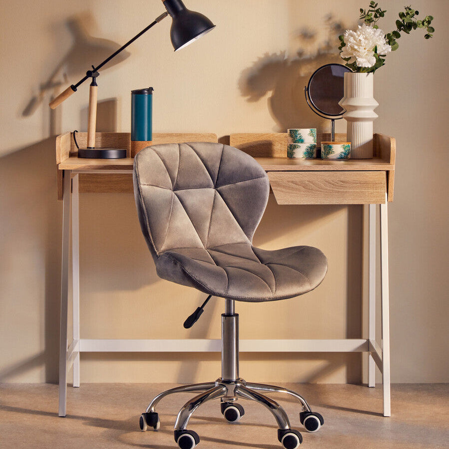 Grey Velvet Quilted Home Office Chair | Franki