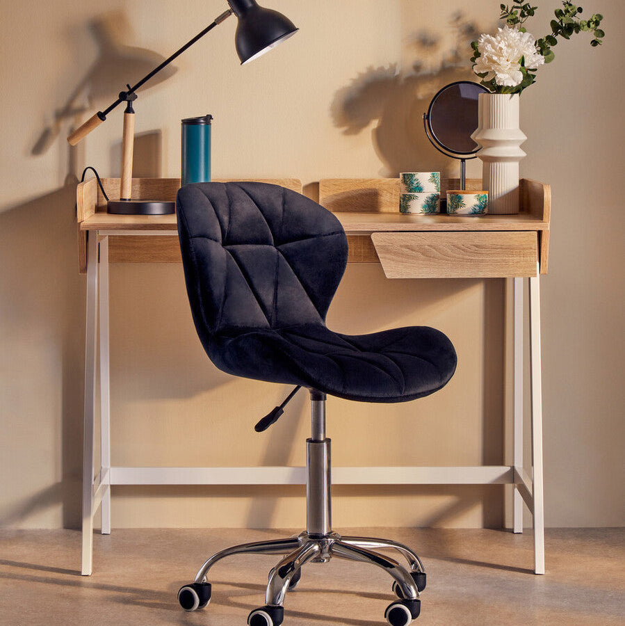 Black Velvet Quilted Home Office Chair | Franki