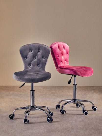 Pink Velvet Buttoned Home Office Chair | Fayth