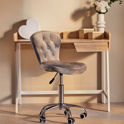 Grey Velvet Buttoned Home Office Chair | Fayth