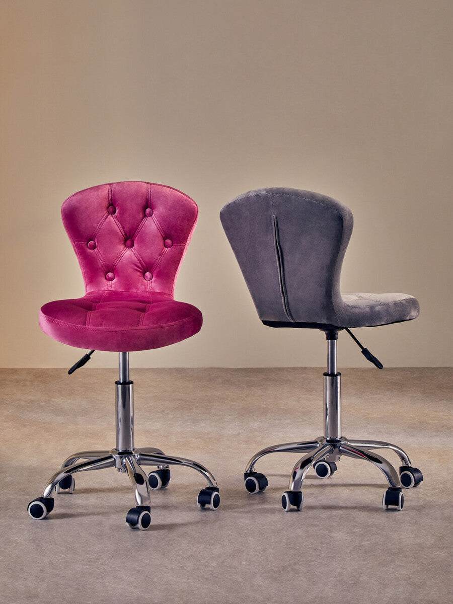 Grey Velvet Buttoned Home Office Chair | Fayth