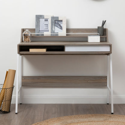 Bradbury Light Oak Veneer Desk with Drawer and Shelf