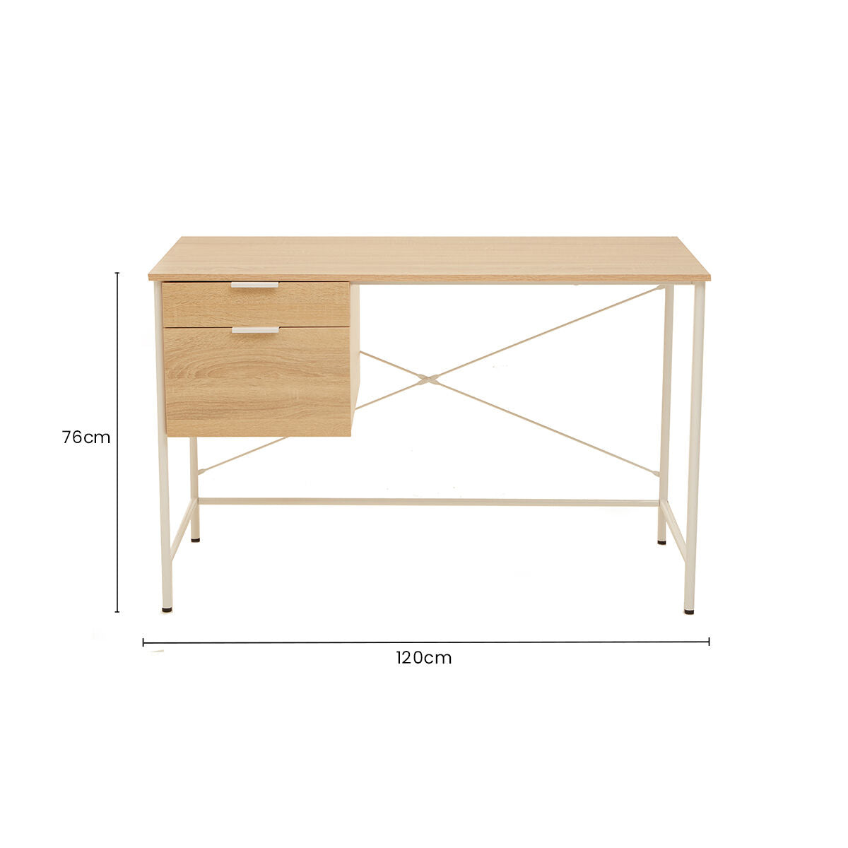 Bradbury Natural Oak Veneer 2 Drawer Desk with Metal Frame