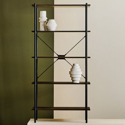 Bradbury Dark Oak Veneer 5 Tier Shelf Unit with Metal Frame