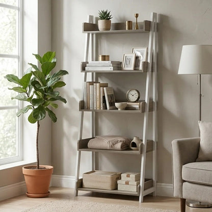 Bradbury Light Oak Veneer 5 Tier Ladder Shelf Unit