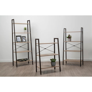 Bradbury Grey Oak Veneer 5 Tier Ladder Shelf Unit