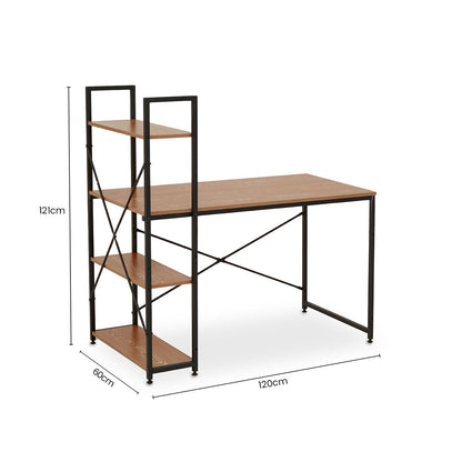 Laxton Wood Effect Desk with Shelves and Black Finish Frame