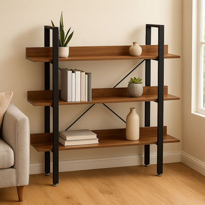 Laxton Wood Effect 3 Tier Large Shelf Unit with Black Finish Frame