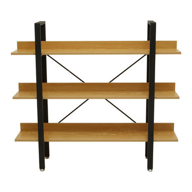 Laxton Light Oak Effect 3 Tier Large Shelf Unit with Black Finish Frame