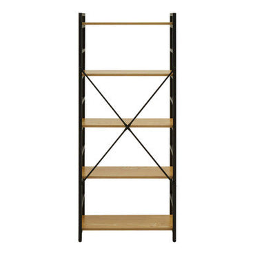 Laxton Light Oak Effect 5 Tier Small Shelf Unit with Black Finish Frame