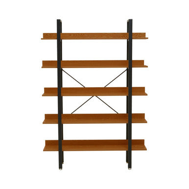 Laxton Wood Effect 5 Tier Large Shelf Unit with Black Finish Frame