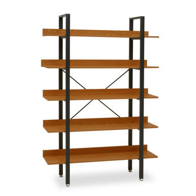 Laxton Wood Effect 5 Tier Large Shelf Unit with Black Finish Frame