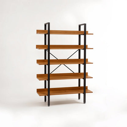 Laxton Wood Effect 5 Tier Large Shelf Unit with Black Finish Frame