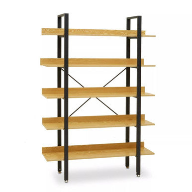 Laxton Light Oak Effect 5 Tier Large Shelf Unit with Black Finish Frame