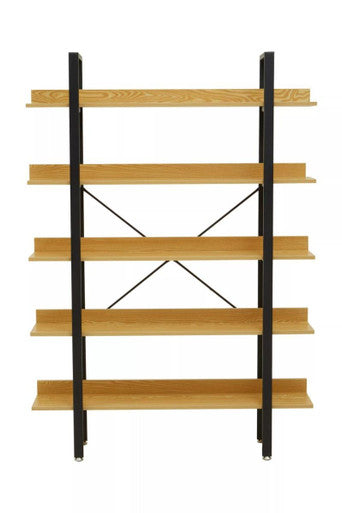 Laxton Light Oak Effect 5 Tier Large Shelf Unit with Black Finish Frame