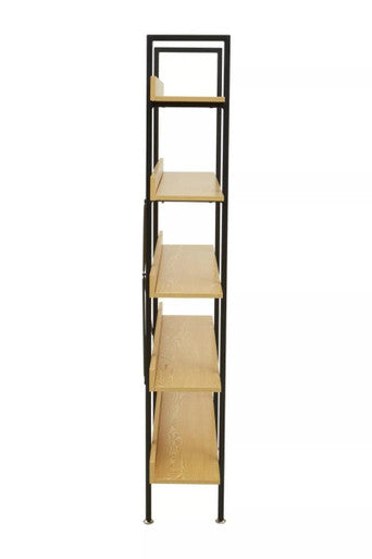 Laxton Light Oak Effect 5 Tier Large Shelf Unit with Black Finish Frame