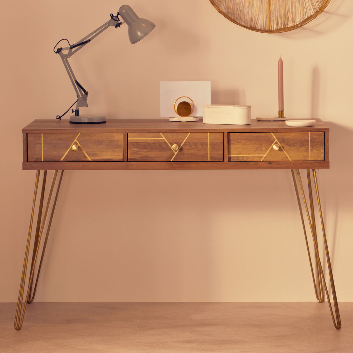 Flori Wood Effect 3 Drawer Desk