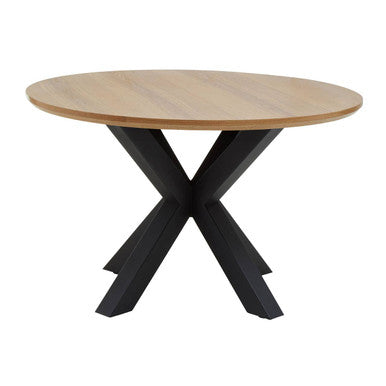 Salford Natural Wood Veneer Top Round Dining Table With Black Metal Legs