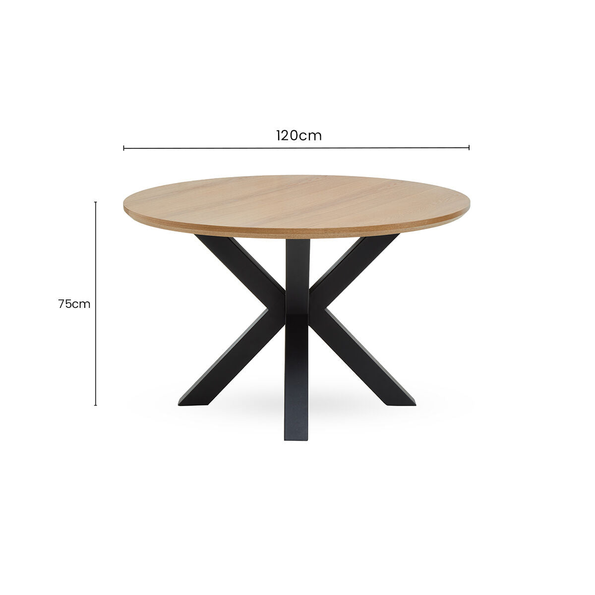 Salford Natural Wood Veneer Top Round Dining Table With Black Metal Legs