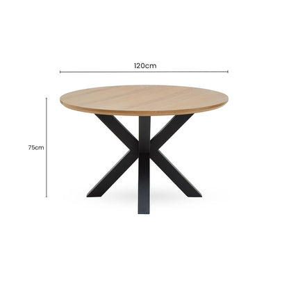 Salford Natural Wood Veneer Top Round Dining Table With Black Metal Legs