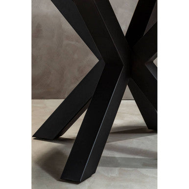 Salford Natural Wood Veneer Top Round Dining Table With Black Metal Legs