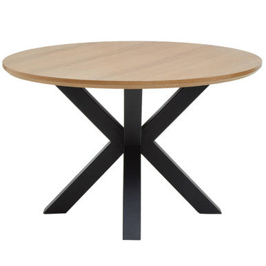 Salford Natural Wood Veneer Top Round Dining Table With Black Metal Legs