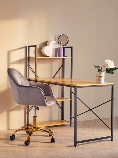 Grey Velvet and Gold Base Home Office Chair | Brent
