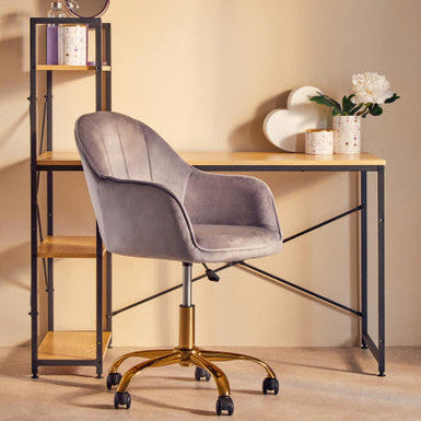 Grey Velvet and Gold Base Home Office Chair | Brent