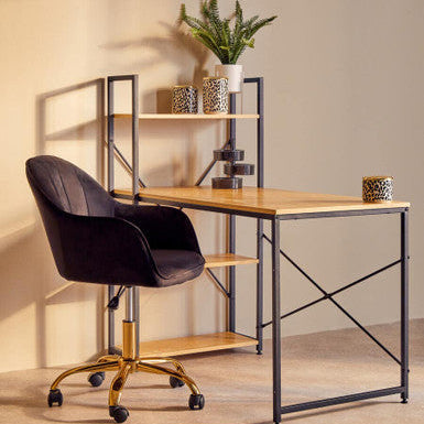 Black Velvet and Gold Base Home Office Chair | Brent