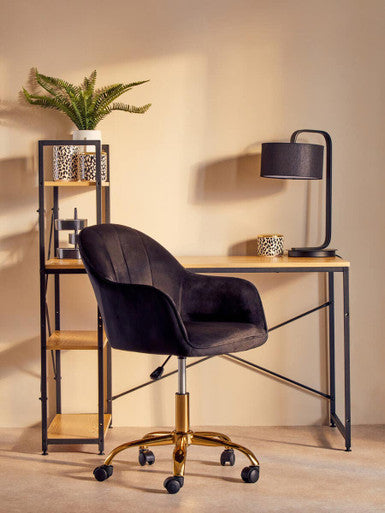 Black Velvet and Gold Base Home Office Chair | Brent