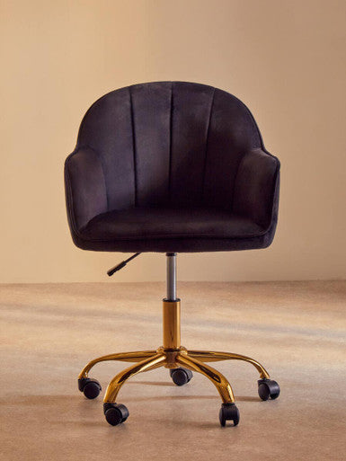 Black Velvet and Gold Base Home Office Chair | Brent