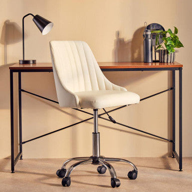 Off White Leather Effect Home Office Chair | Brent