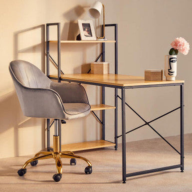 Grey Velvet and Gold Home Office Chair | Brent
