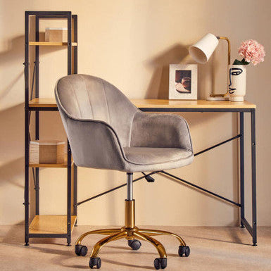 Grey Velvet and Gold Home Office Chair | Brent