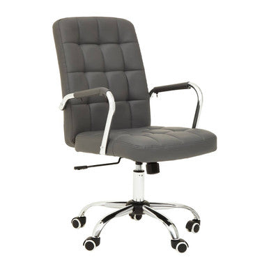 Grey Leather Effect and Chrome Home Office Chair | Brent