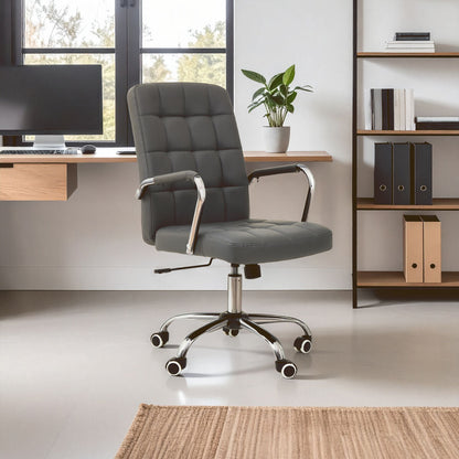 Grey Leather Effect and Chrome Home Office Chair | Brent