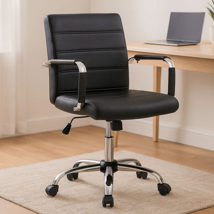 Black Leather Effect and Chrome Home Office Chair | Brent