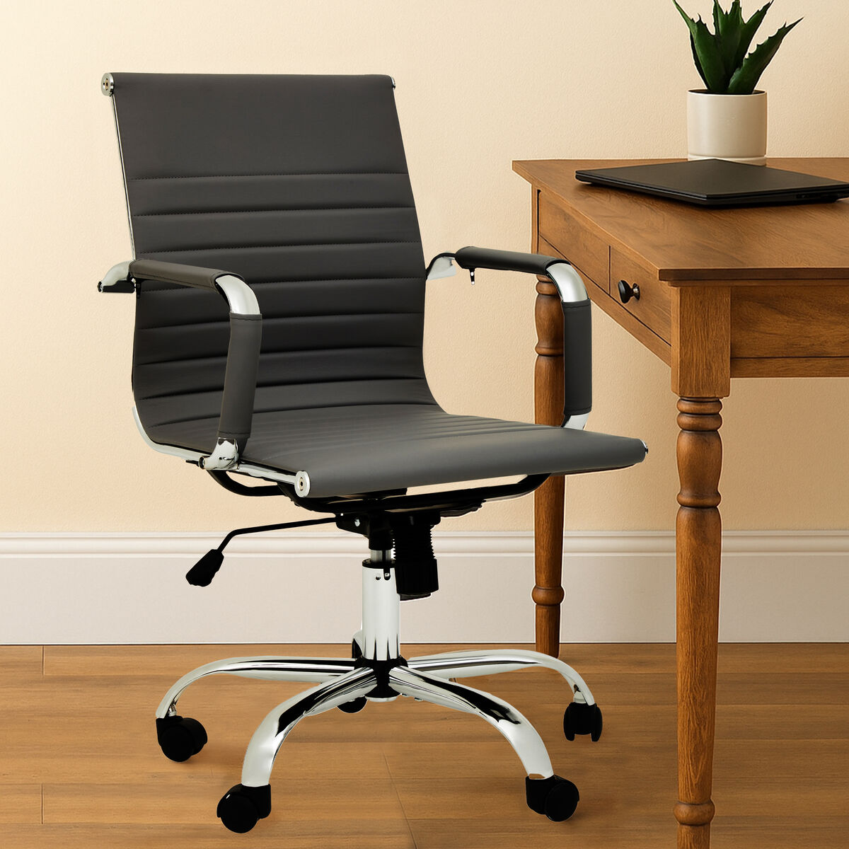 Brent Black Faux Leather Low Back Home Office Chair