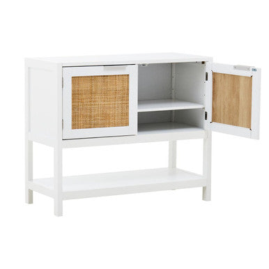 White Wood and Rattan Two Drawer Side Cabinet | Sherman